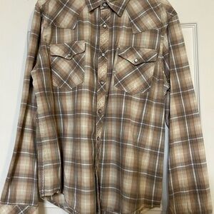 Tecovas Men's Plaid Shirt in Brown and Cream